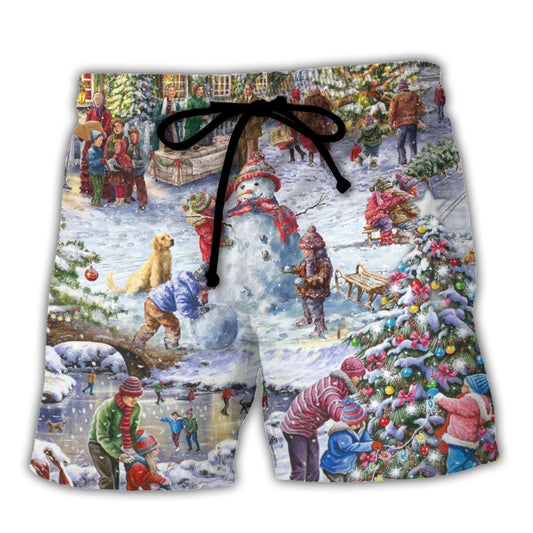 Beach Short / Adults / S Christmas Winter Holiday Santa Claus Is Coming - Beach Short Reefox - Owls Matrix LTD