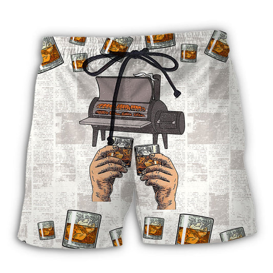 Beach Short / Adults / S Wine Bourbon I Like Bourbon My Smoker And Maybe 3 People - Beach Short Reefox - Owls Matrix LTD