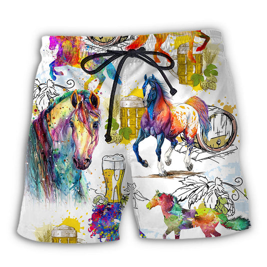 Beach Short / Adults / S Horse I Like Horse And Beer - Beach Short Reefox - Owls Matrix LTD