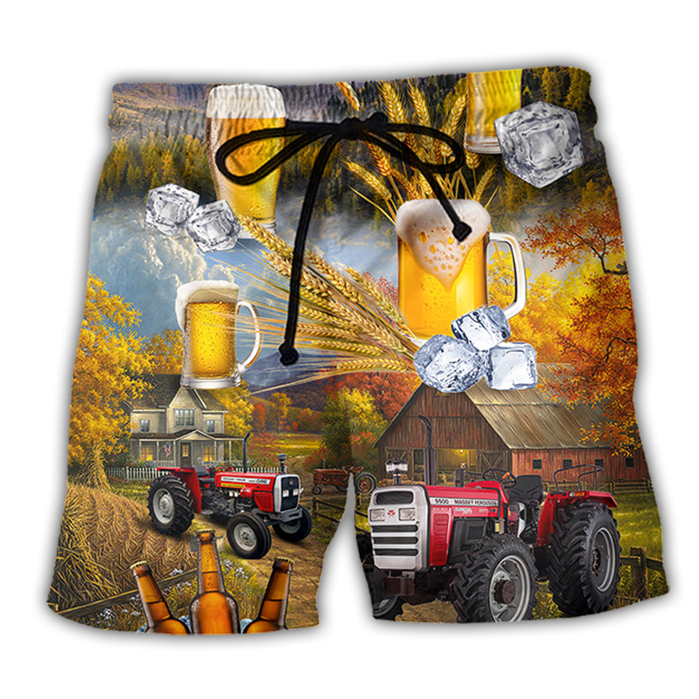 Beach Short / Adults / S Beer And Tractor Autumn Farm Life - Beach Short Reefox - Owls Matrix LTD