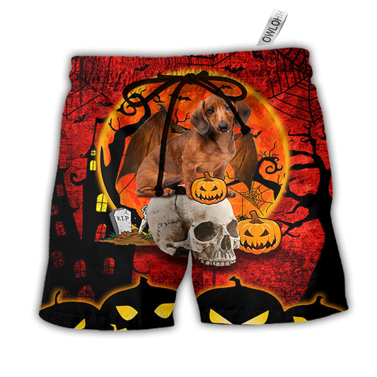 Beach Short / Adults / S Halloween Dachshund Pumpkin Scary Red - Beach Short Reefox - Owls Matrix LTD
