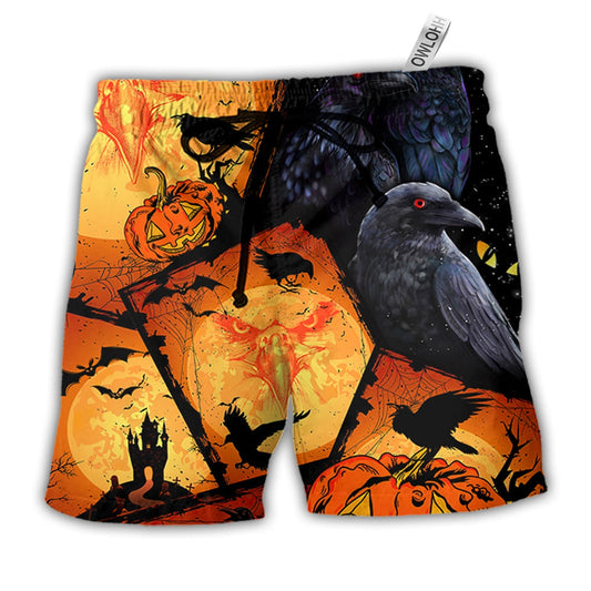 Beach Short / Adults / S Halloween Raven Pumpkin Scary - Beach Short Reefox - Owls Matrix LTD