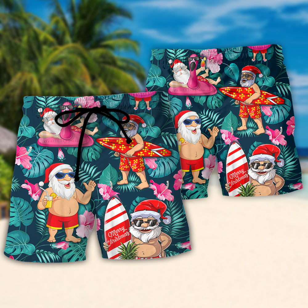 Christmas In July Funny Santa Claus Tropical Style - Beach Short Reefox