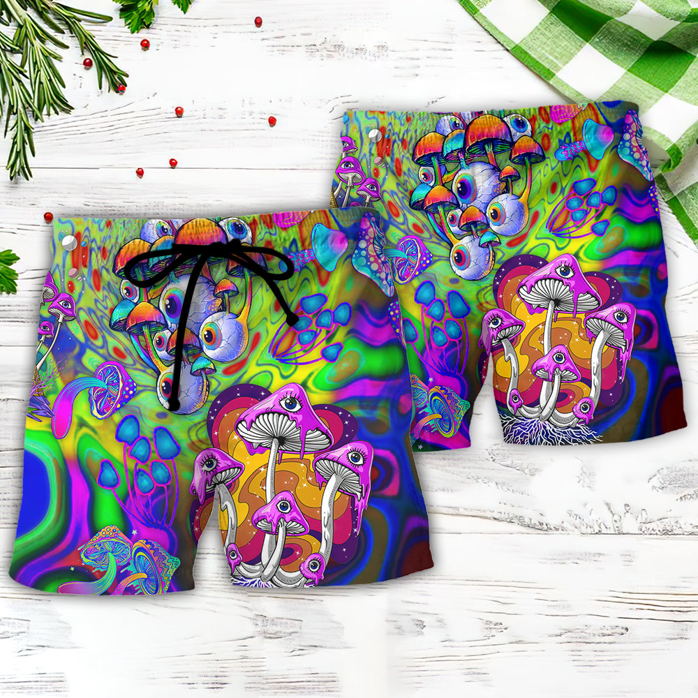 Hippie Mushroom Stay Trippy Little Hippie Colorful - Beach Short Reefox - Owls Matrix LTD