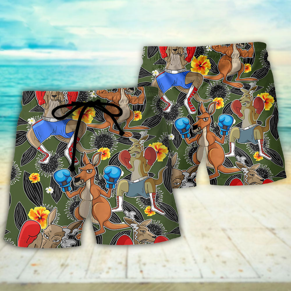 Kangaroo Boxing Funny Tropical Vibe Funny Art - Beach Short Reefox - Owls Matrix LTD