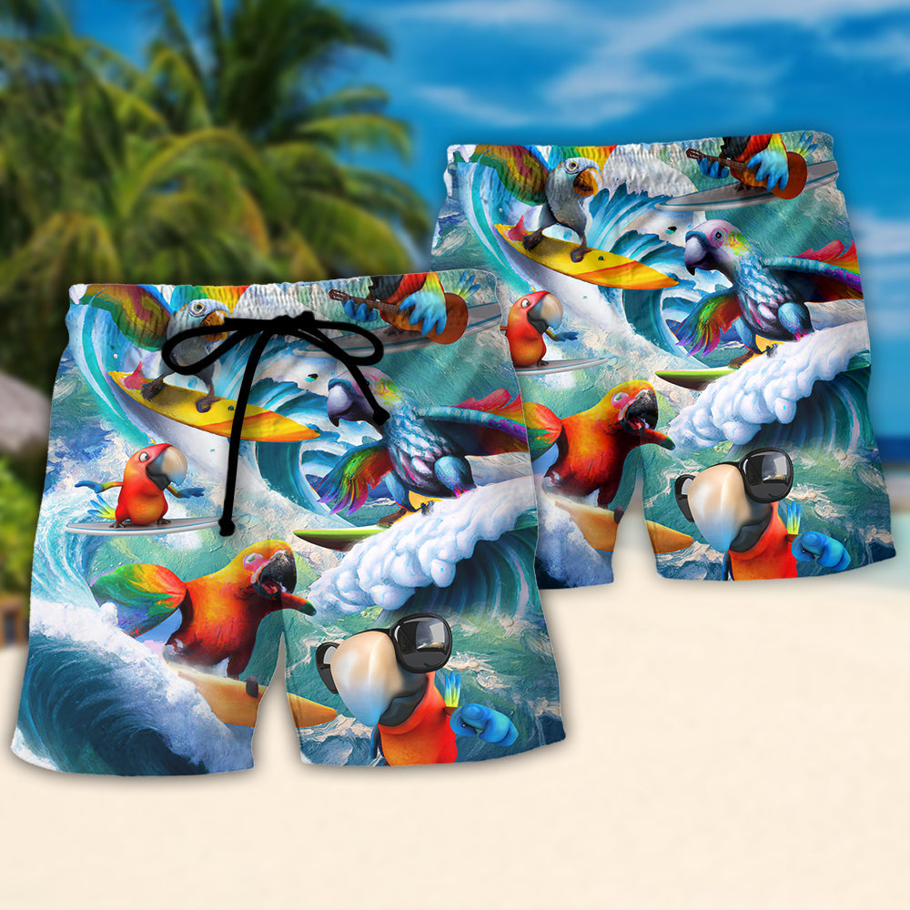 Surfing Funny Parrot Surf Up Take It Easy Lovers Surfing - Beach Short Reefox