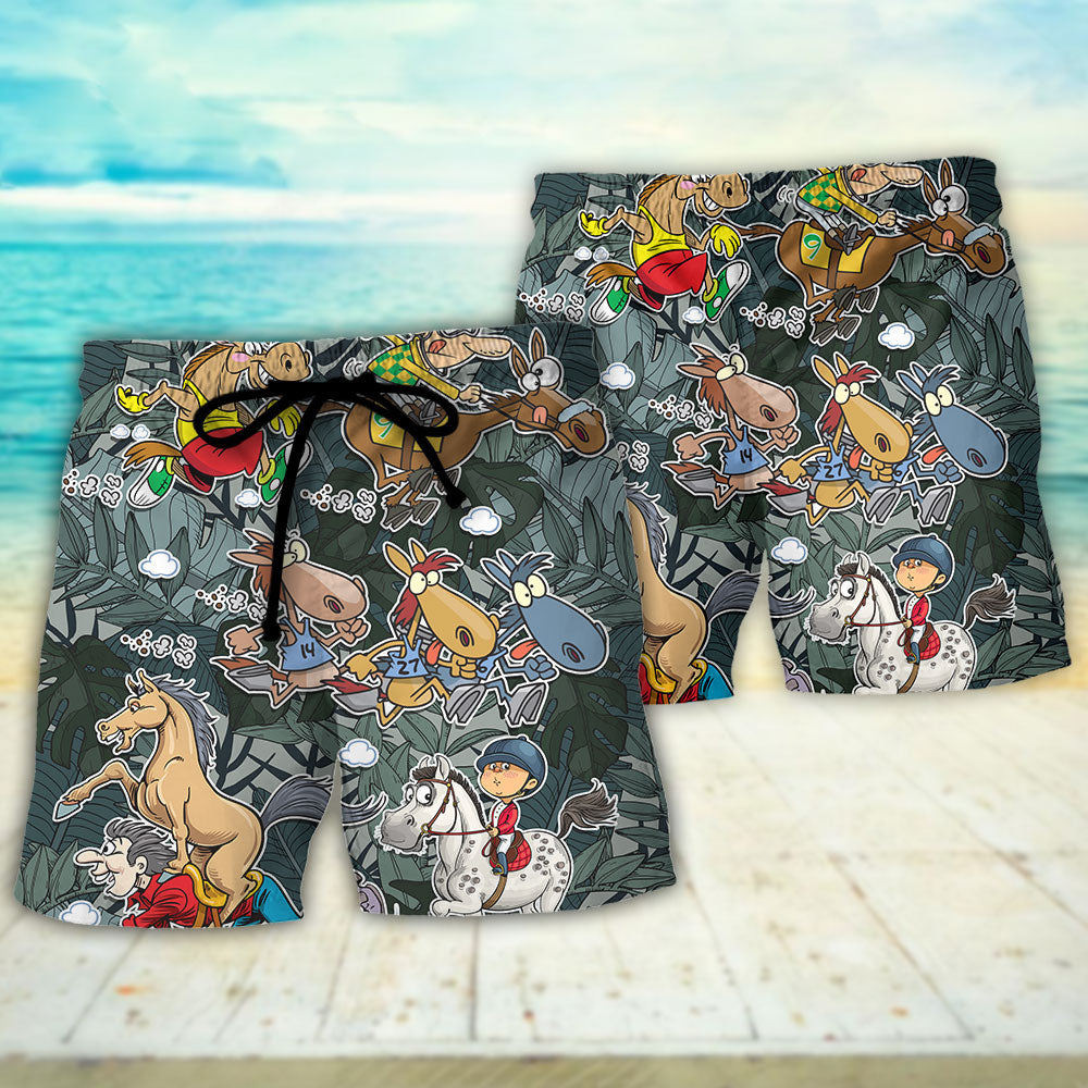 Horse Funny Racing Funny Art - Beach Short Reefox - Owls Matrix LTD