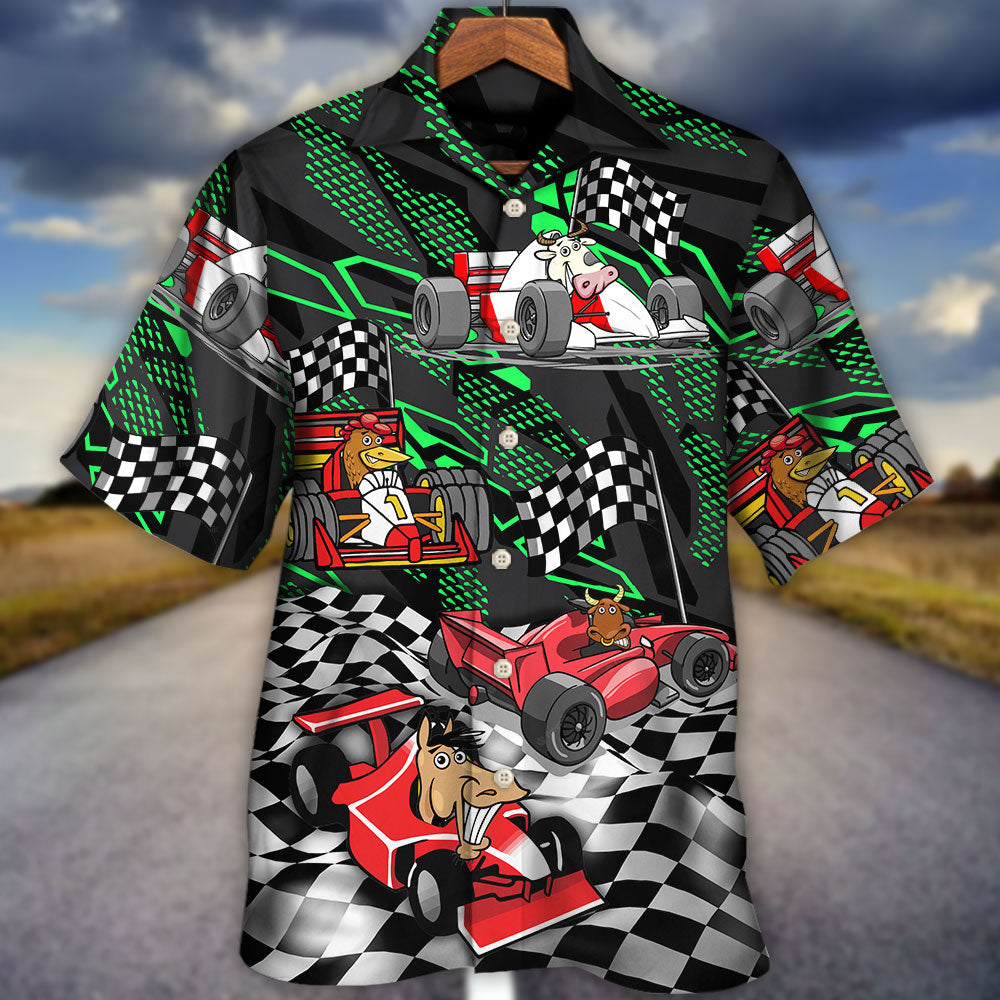F1 Formula One Animals Racing Car Speed Lover- Hawaiian Shirt - Reefox