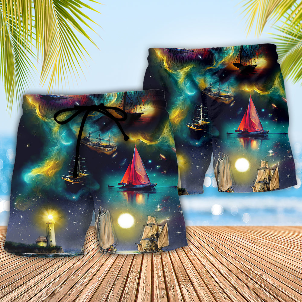 Sailing Travel In Space On An Old Sailing Ship - Beach Short Reefox