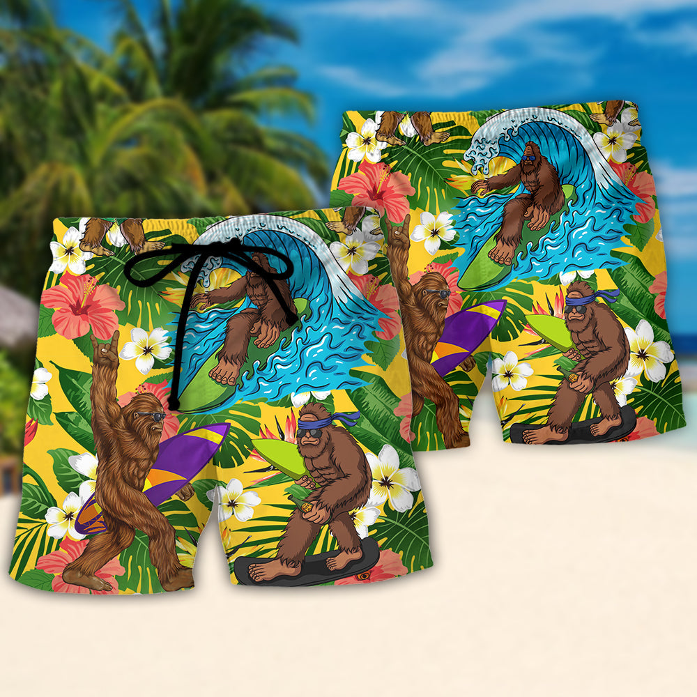 Surfing Funny Bigfoot I Just Want To Go Surfing Drink Beer And Take Naps - Beach Short Reefox