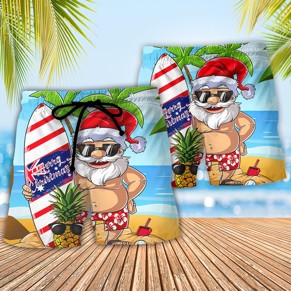 Christmas In July Santa Let's Surf Summer Vibe - Beach Short Reefox