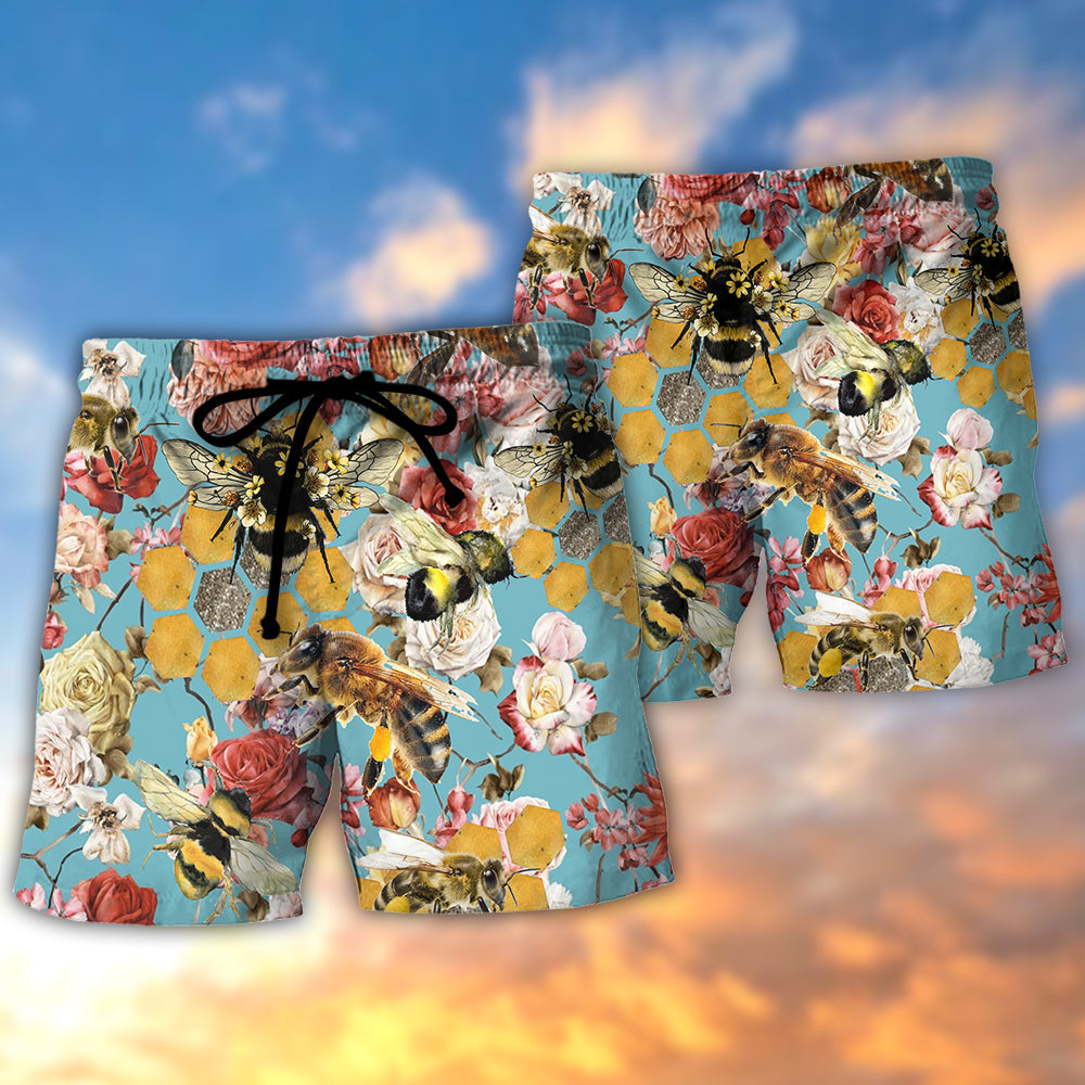 Bee Let Make Gorgeous Roses So Beatiful - Beach Short - Owls Matrix LTD