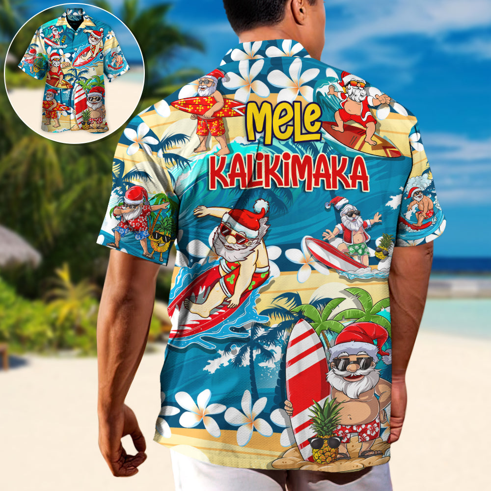 Surfing Funny Santa Mele Kalikimaka Christmas In July Surfing Lovers - Hawaiian Shirt