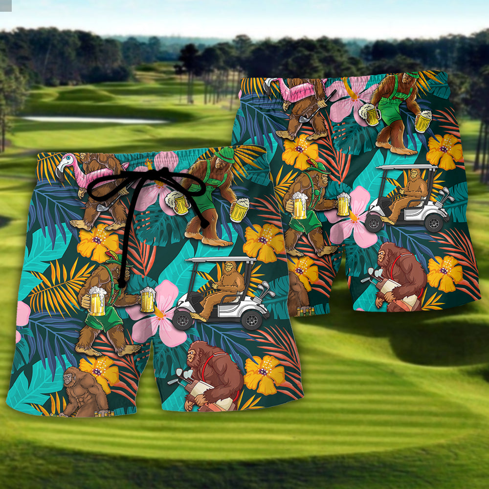 Golf Funny Bigfoot Playing Golf Golf and Beer Tropical Lover - Beach Short Reefox