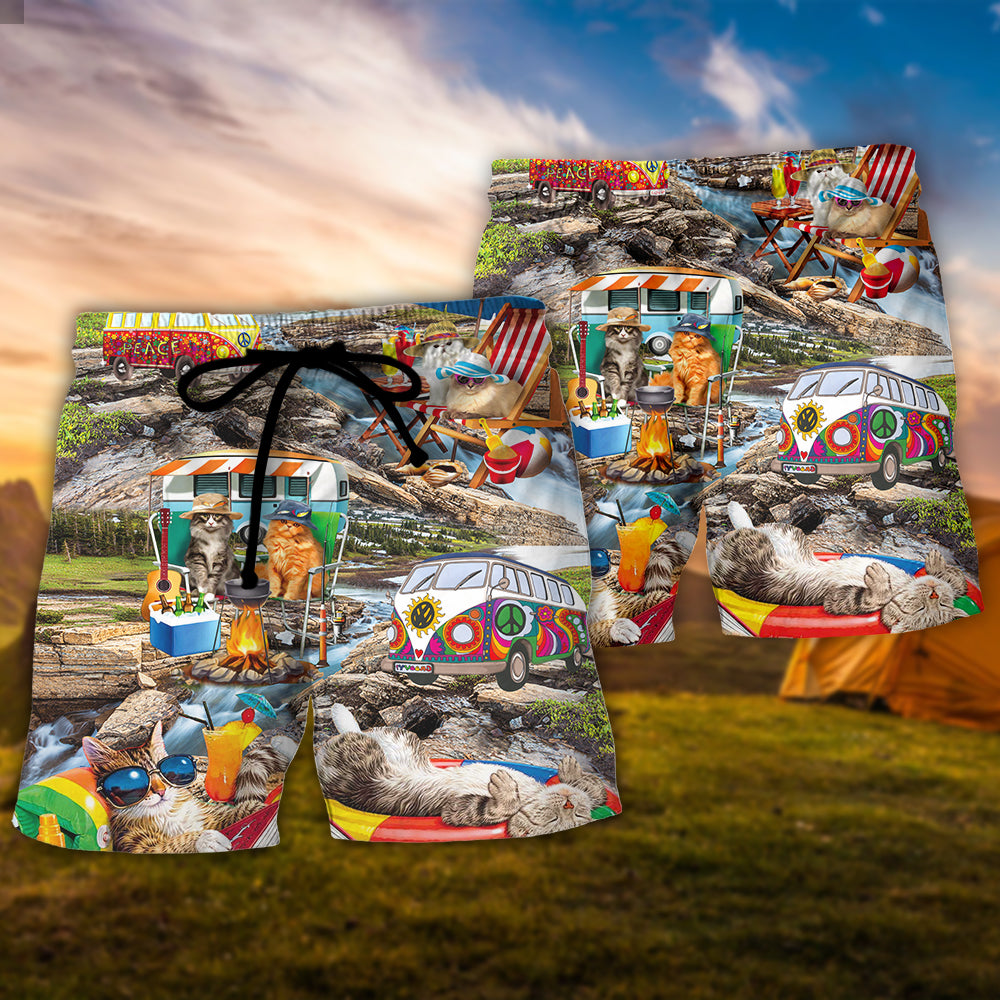 Camping Funny Cat Chilling This Is My Camping Shirt - Beach Short Reefox