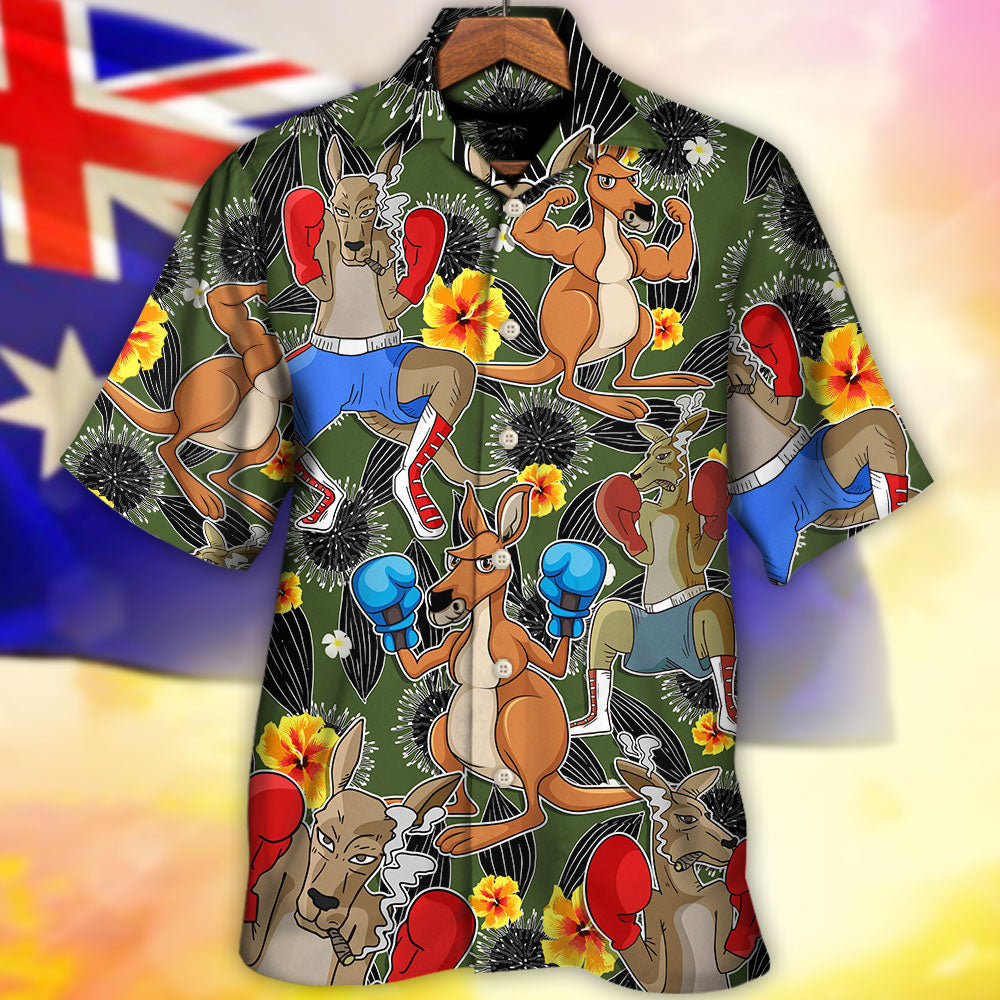 Kangaroo Boxing Tropical Vibe Funny Art - Hawaiian Shirt - Reefox