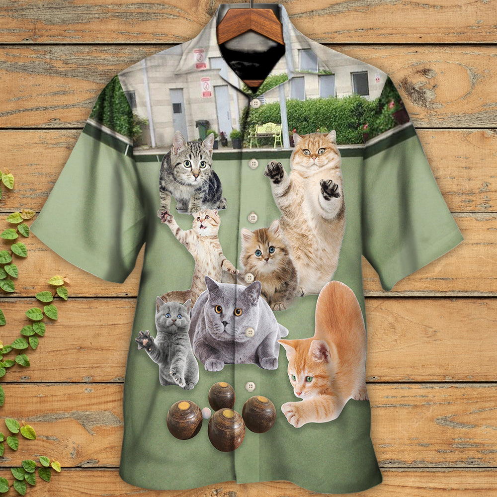 Lawn Bowling Cat Play In Yard - Hawaiian Shirt - Reefox