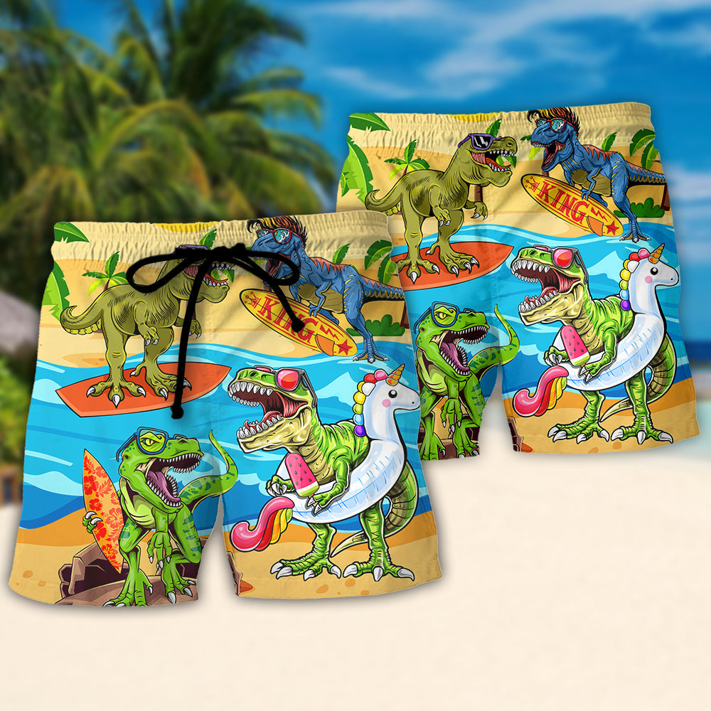 Surfing Funny Dinosaur World's Okayest Surfer Lovers Surfing - Beach Short Reefox