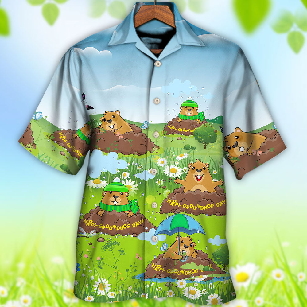 Groundhog Day Happy Day Grass Garden - Hawaiian Shirt - Reefox