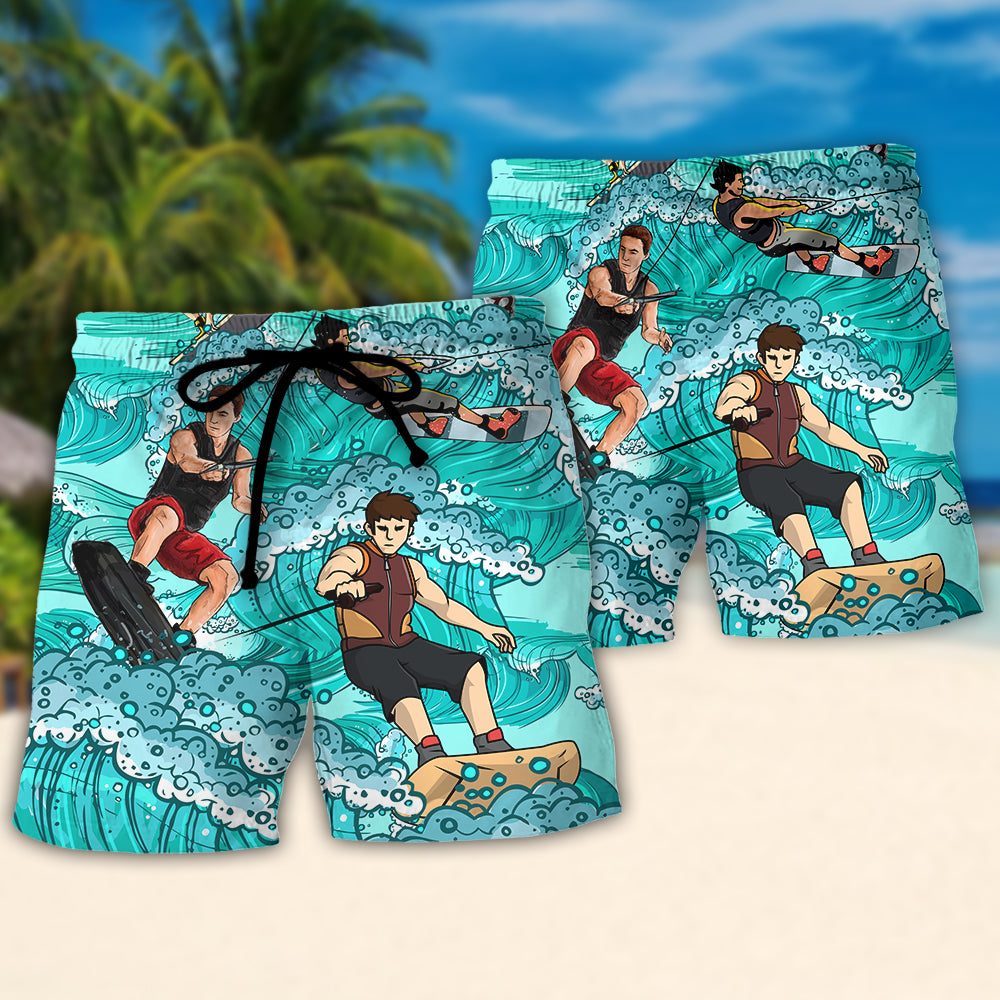 Water Skiing Sorry Can't Talk I'm On Another Line Funny Gift Lover Water Skiing - Beach Short Reefox