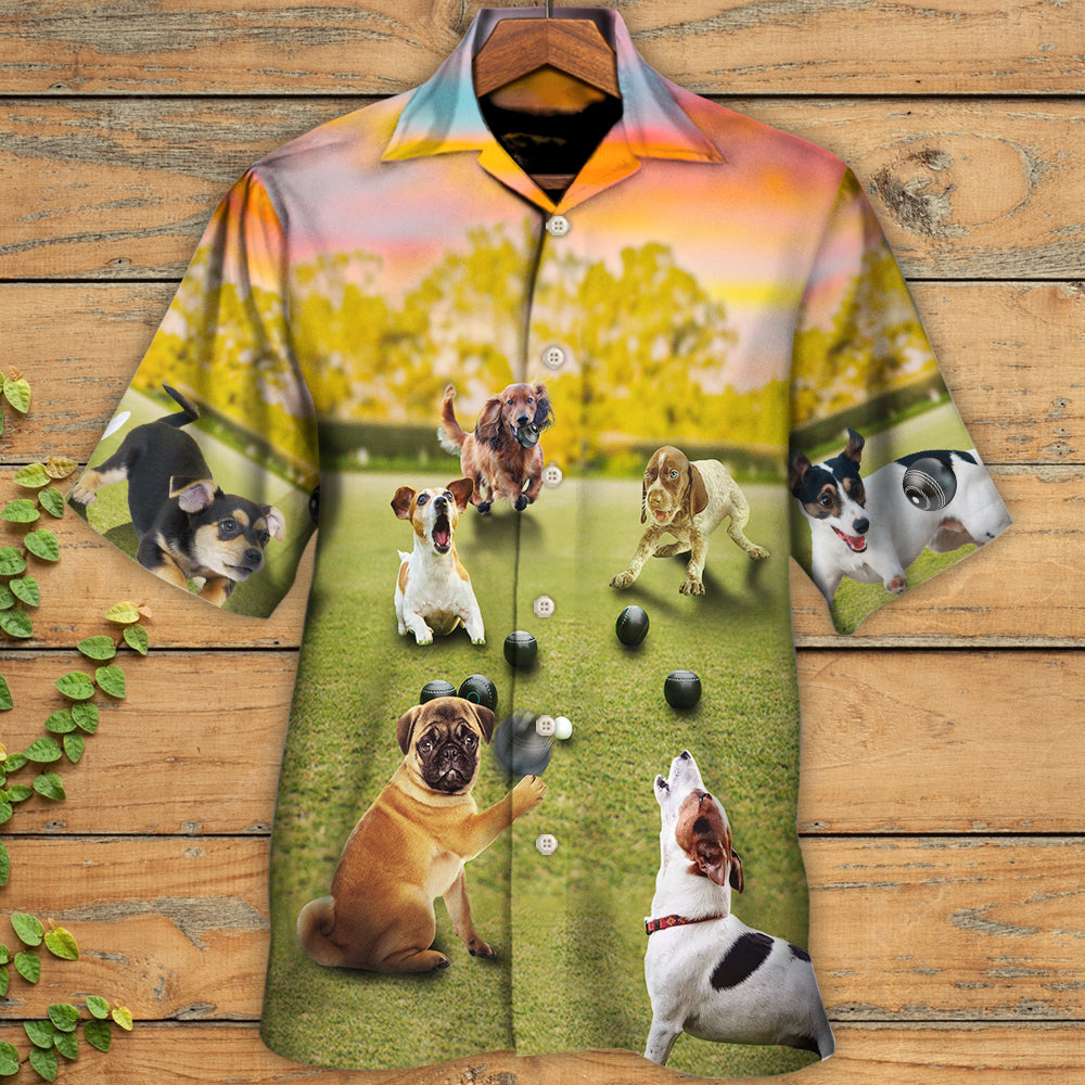 Lawn Bowling Dog Play In Yard - Hawaiian Shirt - Reefox