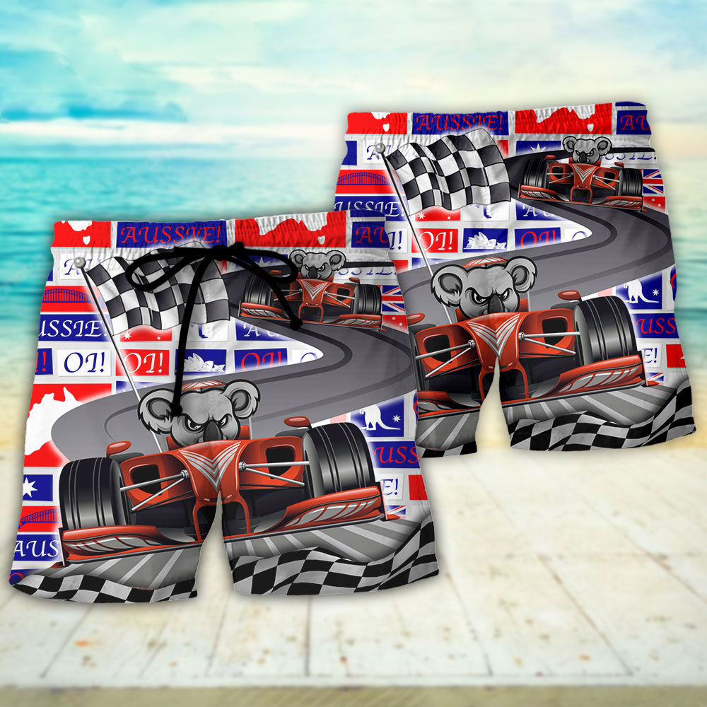 Koala Racing Formula One Car Racing Art Australian Vibe - Beach Short Reefox - Owls Matrix LTD