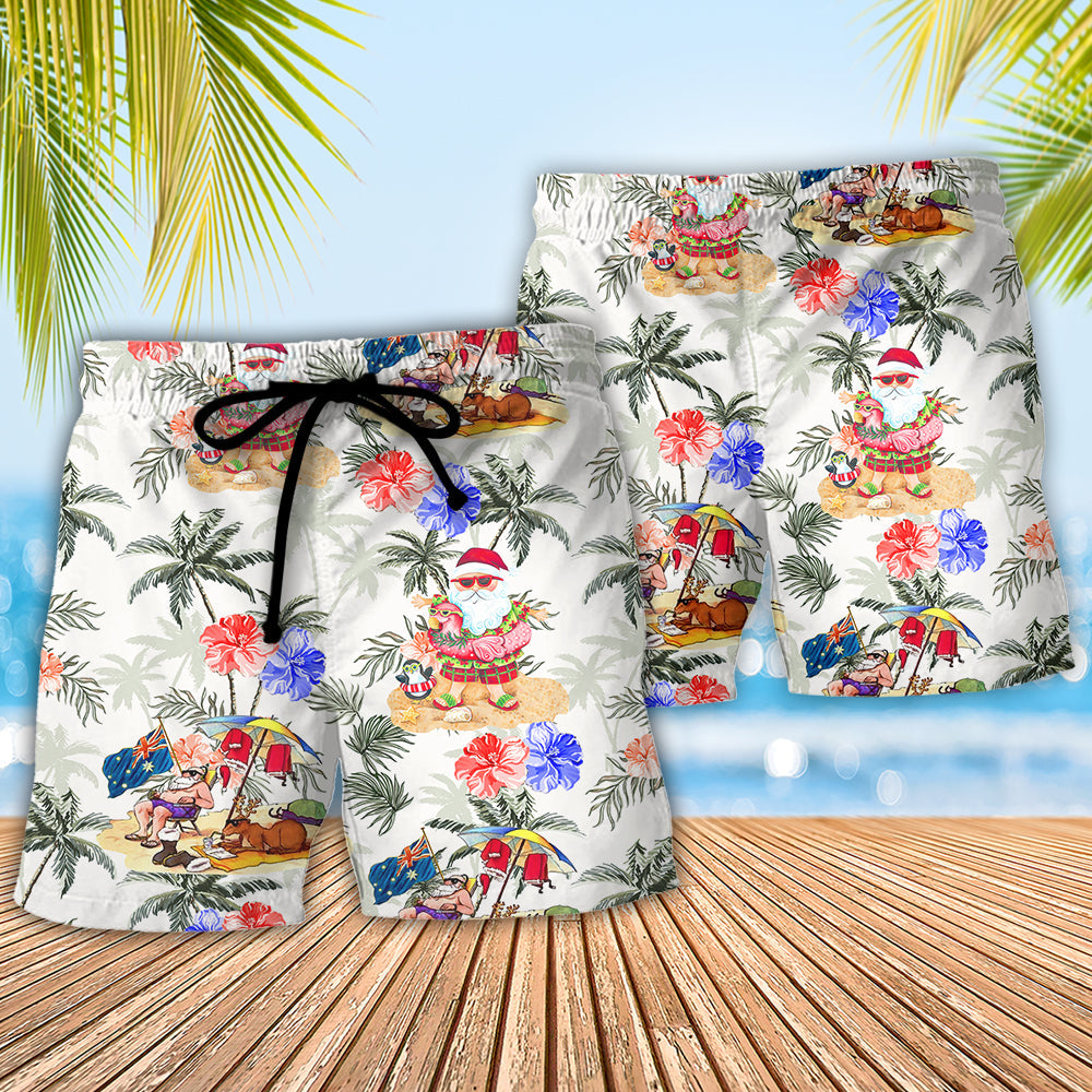 Christmas In July Santa Enjoy Time For Some Beach Therapy - Beach Short Reefox