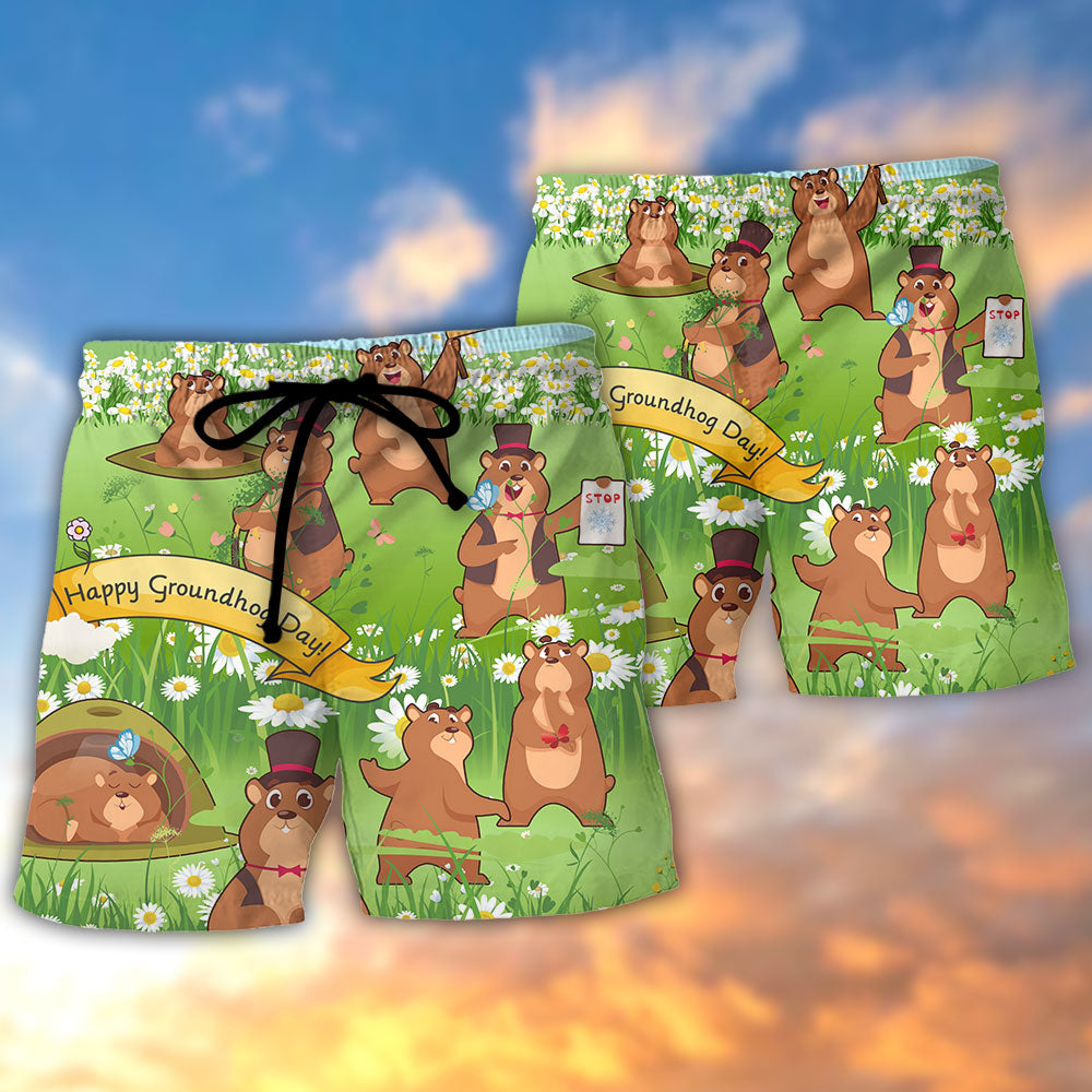 Groundhog Day Grass Lover Flowers - Beach Short Reefox - Owls Matrix LTD