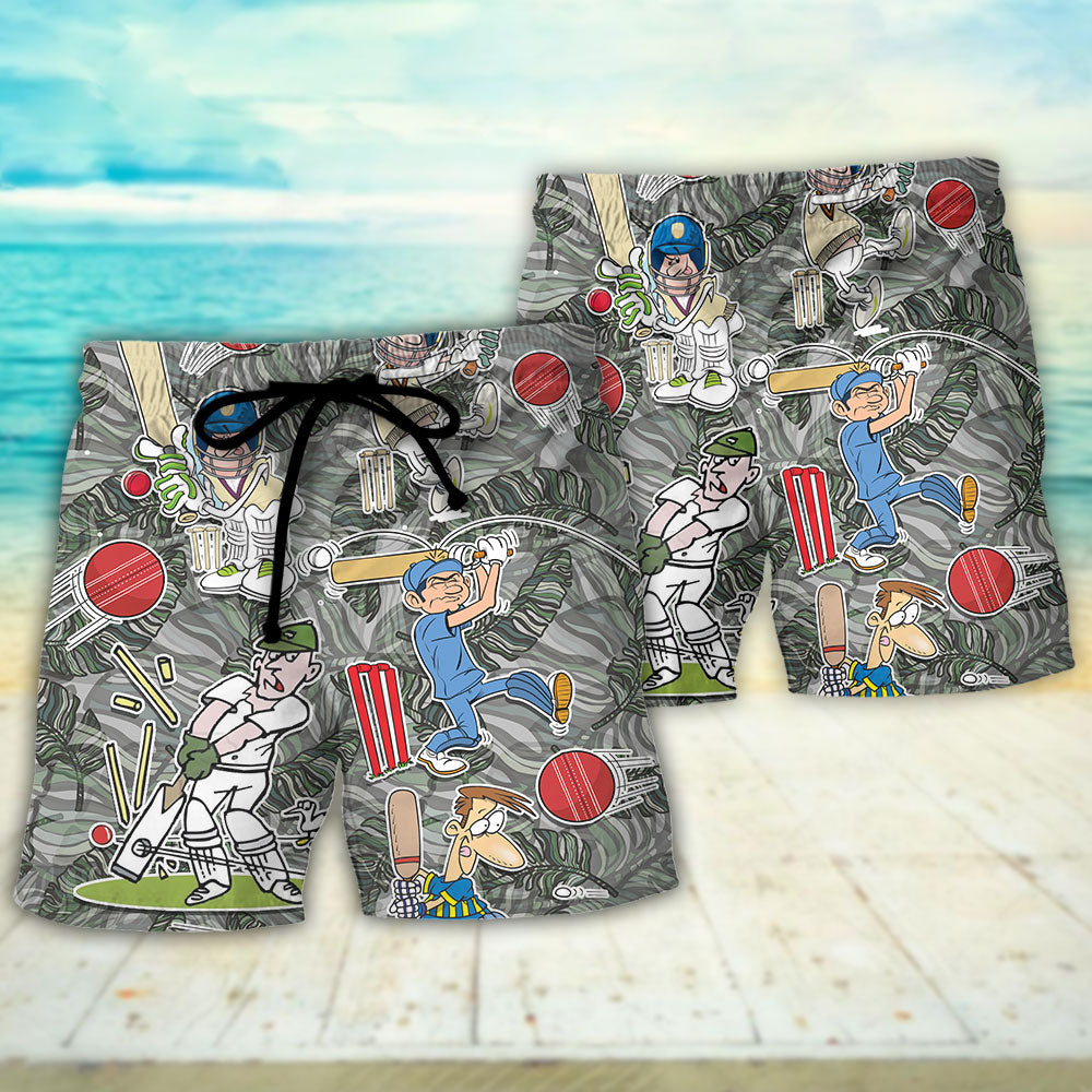 Cricket Sport Cricket Lover Tropical Funny Leaf Art - Beach Short Reefox - Owls Matrix LTD