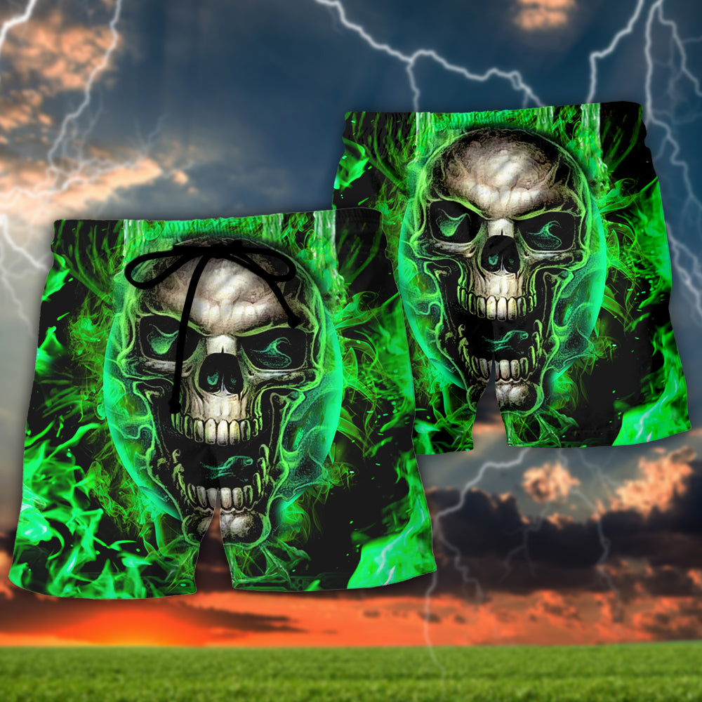 Skull When I Was Born The Devil Said Oh...Sh!t! Competition Green Style - Beach Short Reefox
