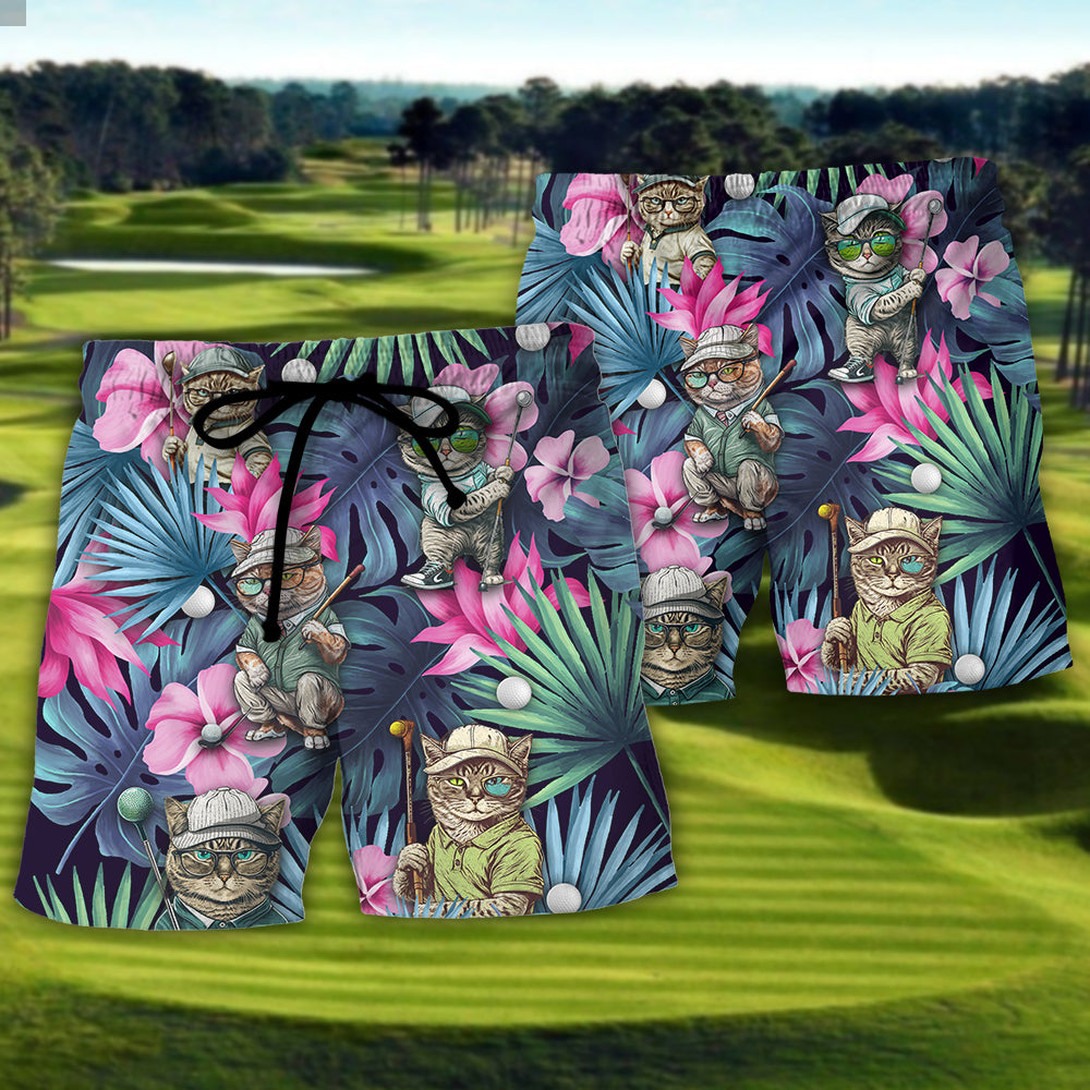 Golf Funny Cat Playing Golf Kiss My Putt Tropical Golf Lover - Beach Short Reefox
