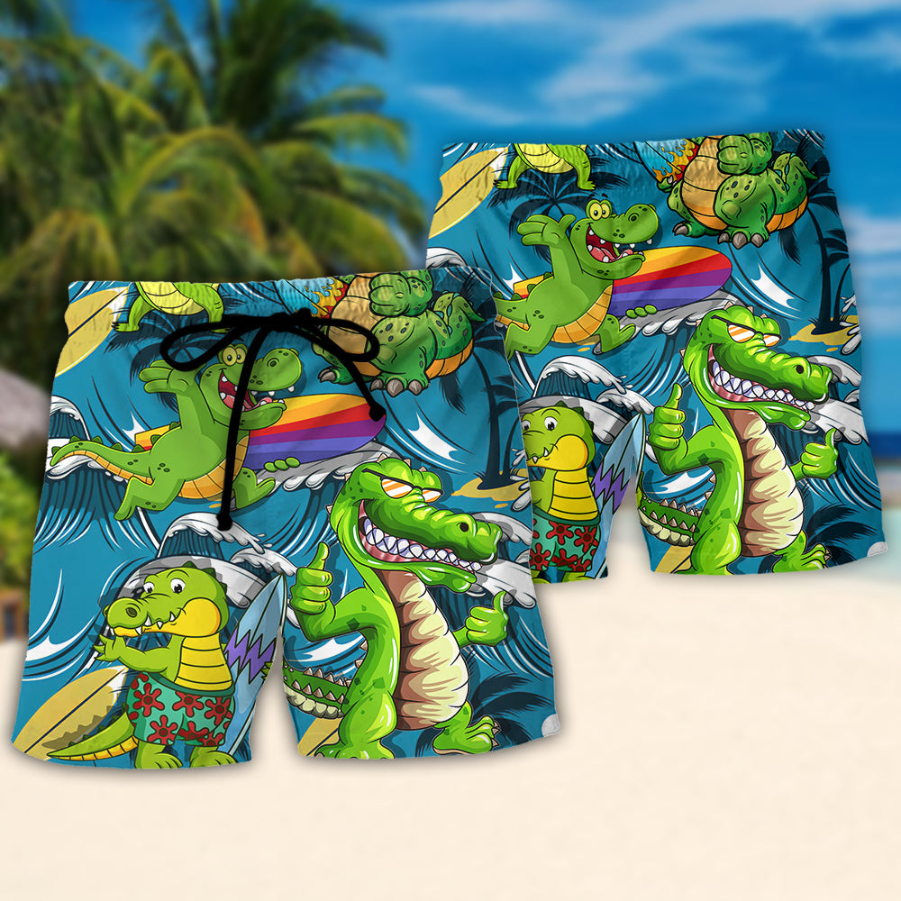 Surfing Funny Crocodile You Can't Stop The Waves But You Can Learn to Surf Lovers Surfing - Beach Short Reefox