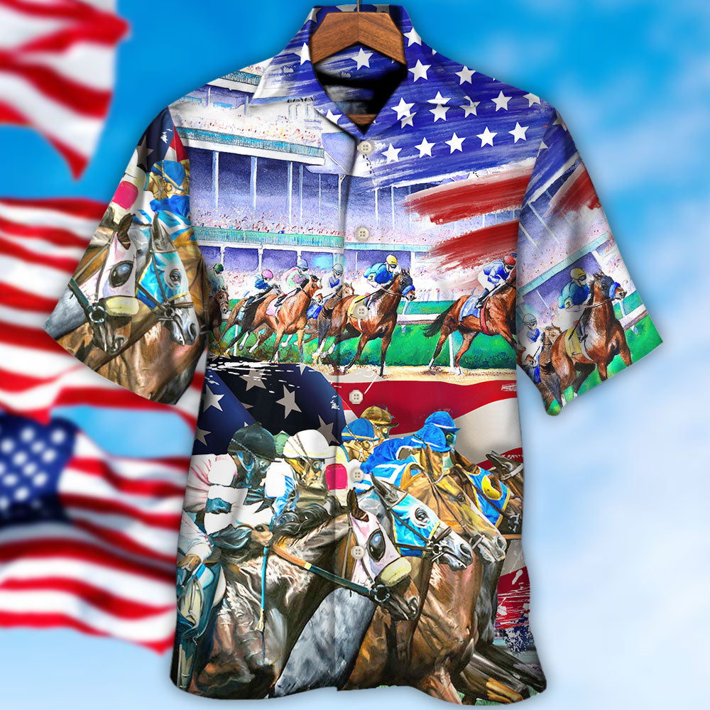 Horse USA Flag Horse Racing Amazing Seat Lover - Hawaiian Shirt - Reefox