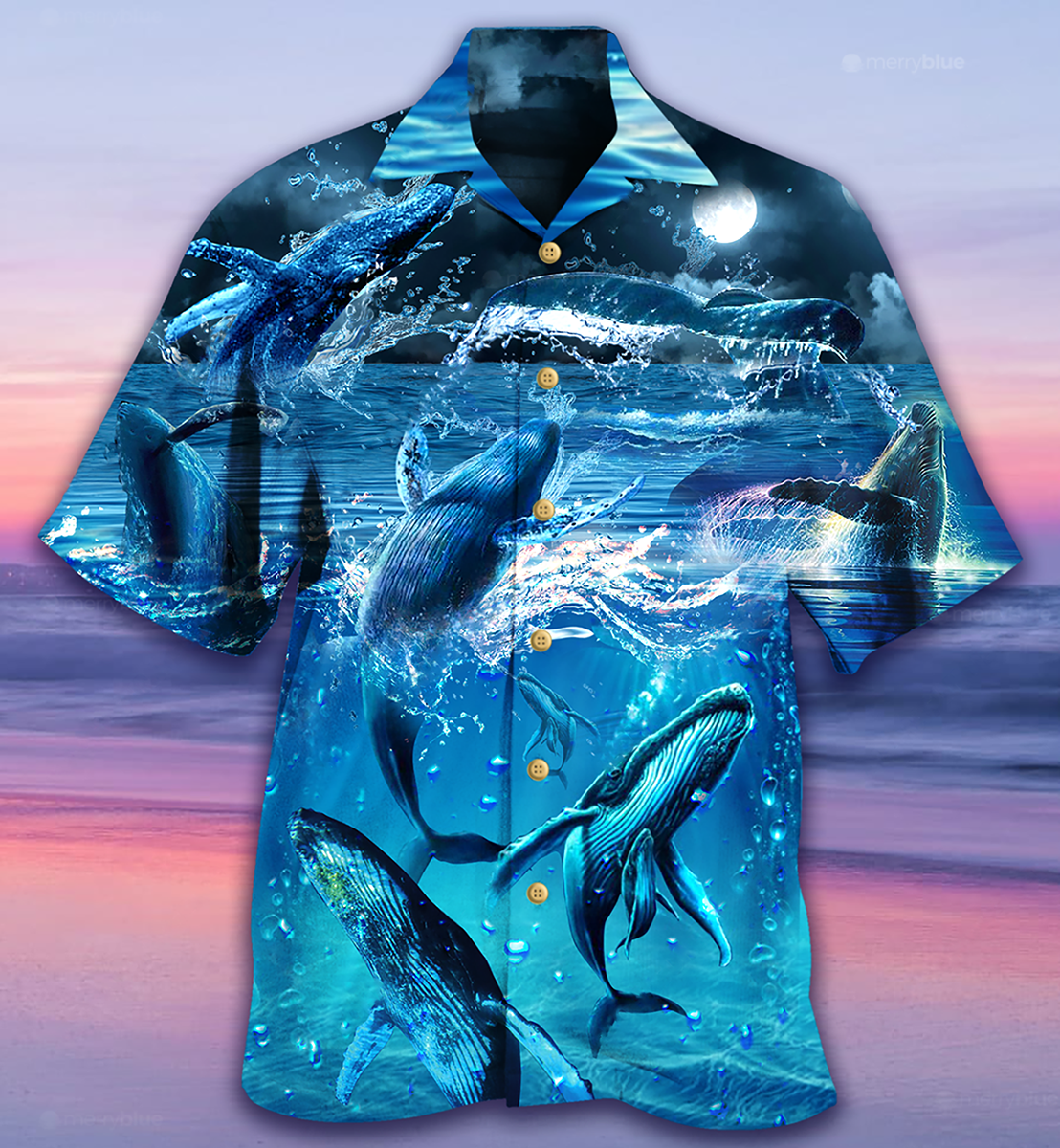 Whale Love Ocean Blue - Hawaiian Shirt - Reefox