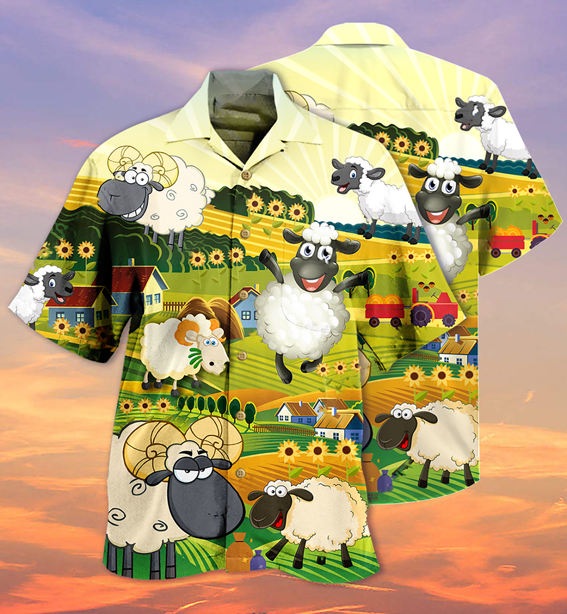 Sheep Happiness Sunflower Field - Hawaiian Shirt - Reefox
