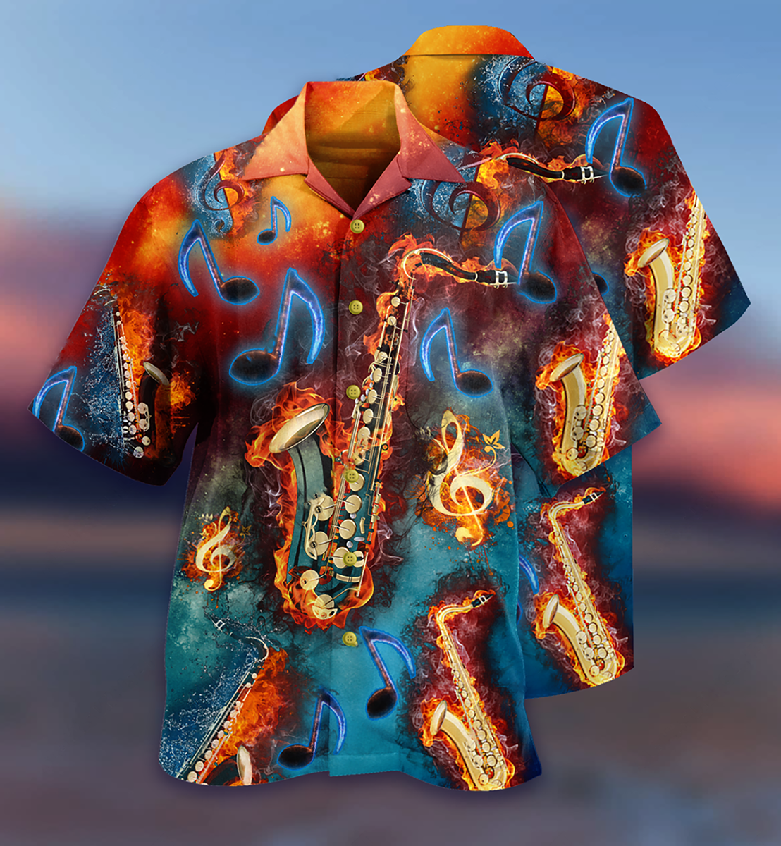 Saxophone Music Love It Red Black Blue - Hawaiian Shirt - Reefox