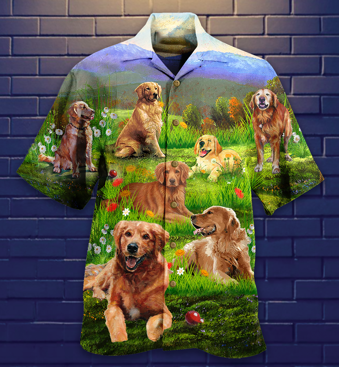 Golden Retriever Love Play The Beautiful Grass - Hawaiian Shirt - Reefox