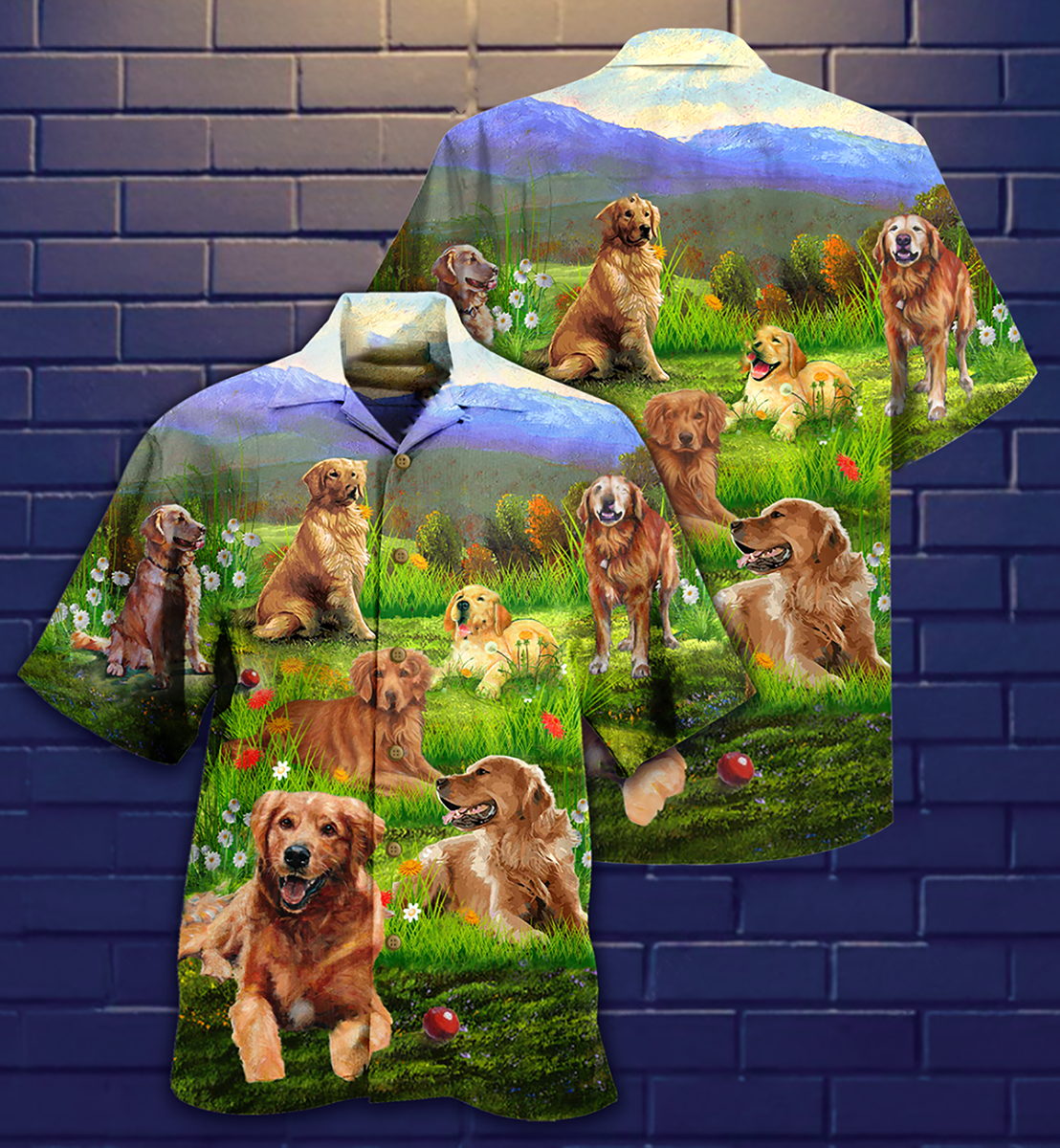 Golden Retriever Love Play The Beautiful Grass - Hawaiian Shirt - Reefox
