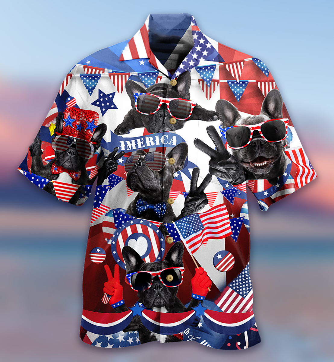 French Bulldog Loves America - Hawaiian Shirt - Reefox