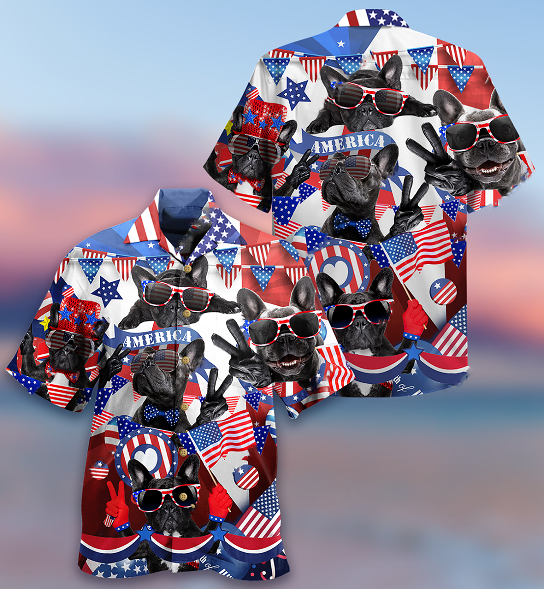 French Bulldog Loves America - Hawaiian Shirt - Reefox