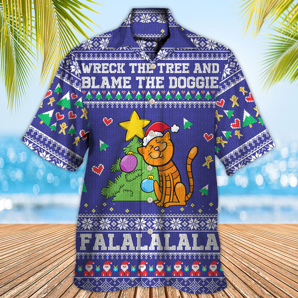 Cat Wreck The Tree And Blame The Doggie Christmas - Hawaiian Shirt - Reefox