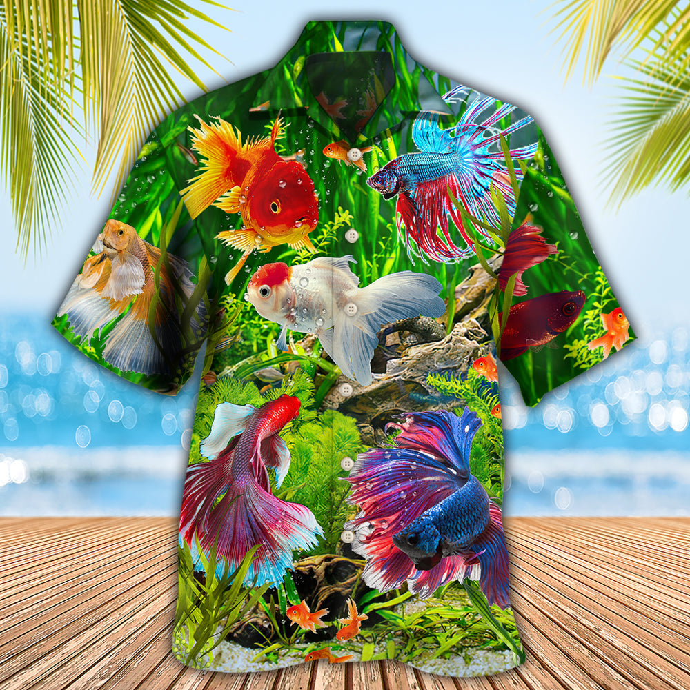 Fish Aquarium Fish And Algae In A Freshwater Aquarium - Hawaiian Shirt - Reefox