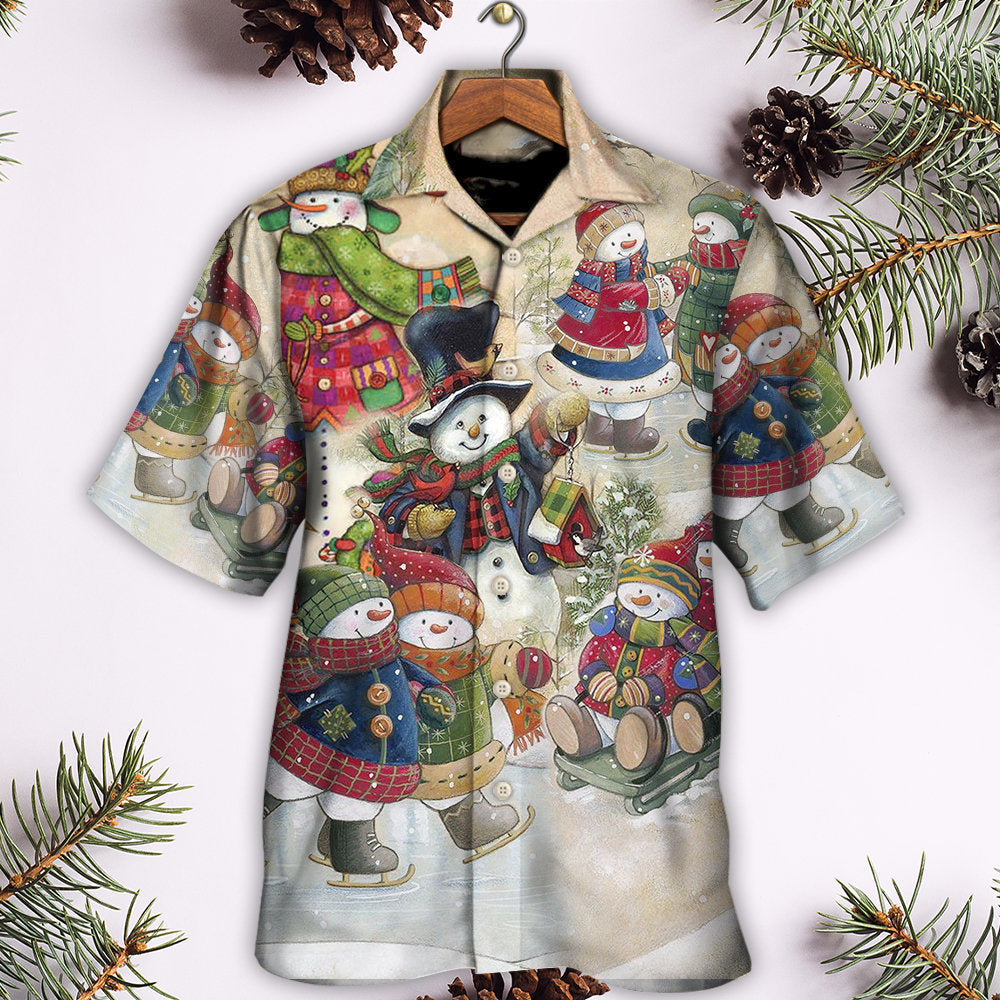 Christmas Couple Snowman Lover Winter Xmas - Hawaiian Shirt - Reefox
