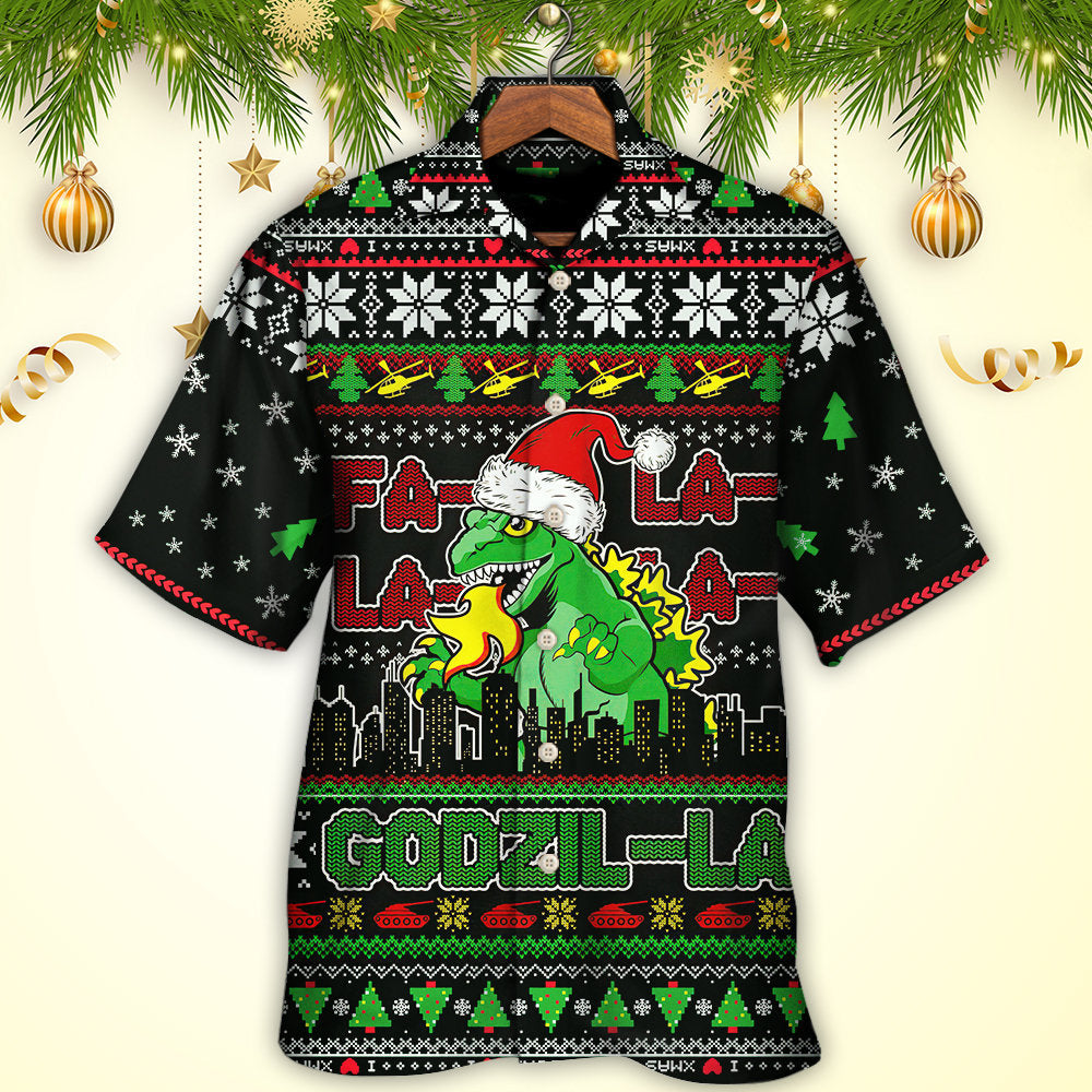 Christmas Godzila Falalalala Xmas - Hawaiian Shirt - Reefox