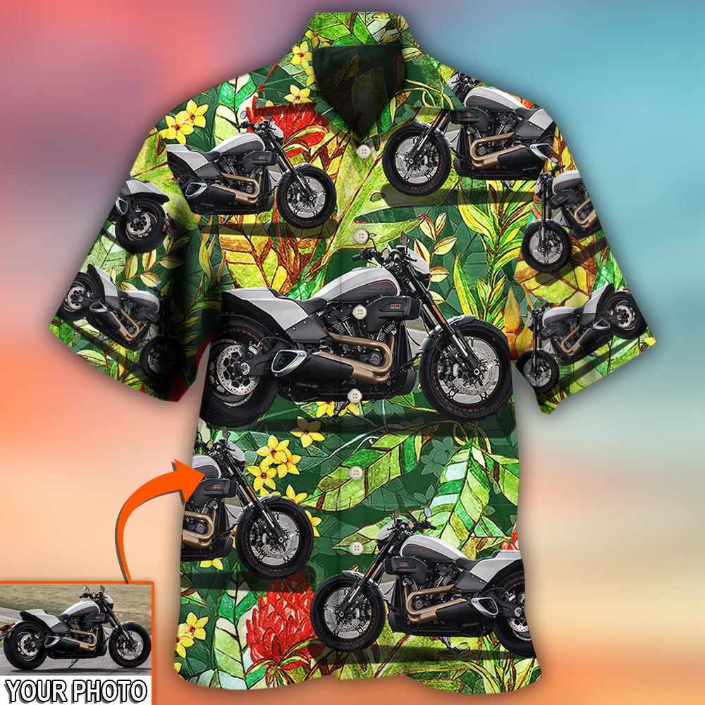 Motorcycle Cool Style Tropical Flower Custom Photo - Hawaiian Shirt - Reefox