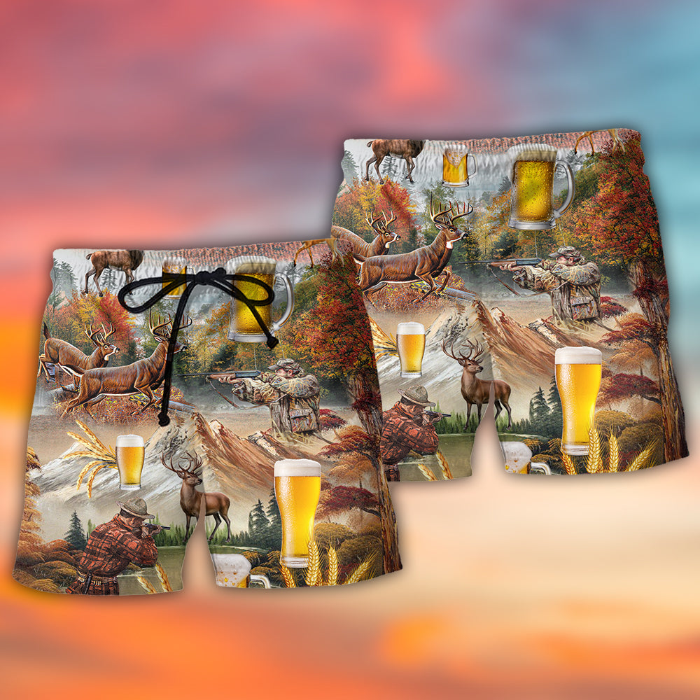 Beer And Hunting Deer Autumn Moutain - Beach Short Reefox - Owls Matrix LTD