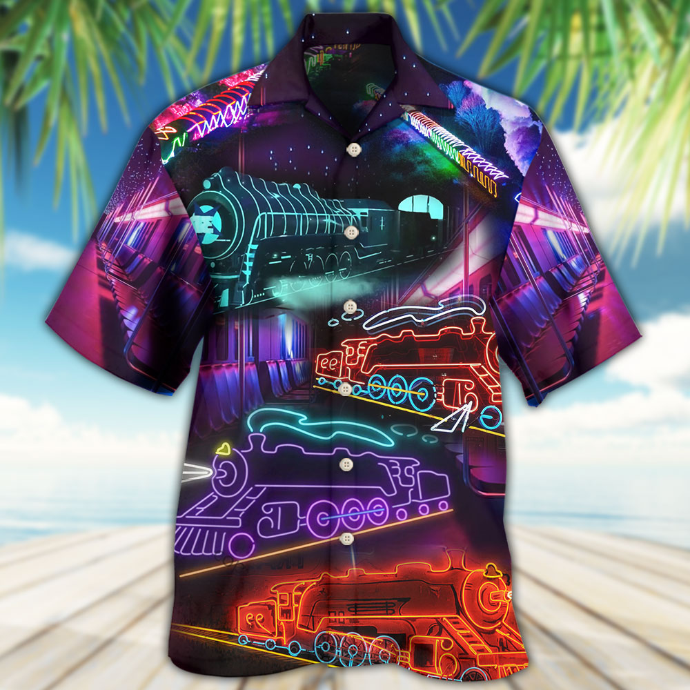 Train Neon Art Night Life - Hawaiian Shirt - Reefox