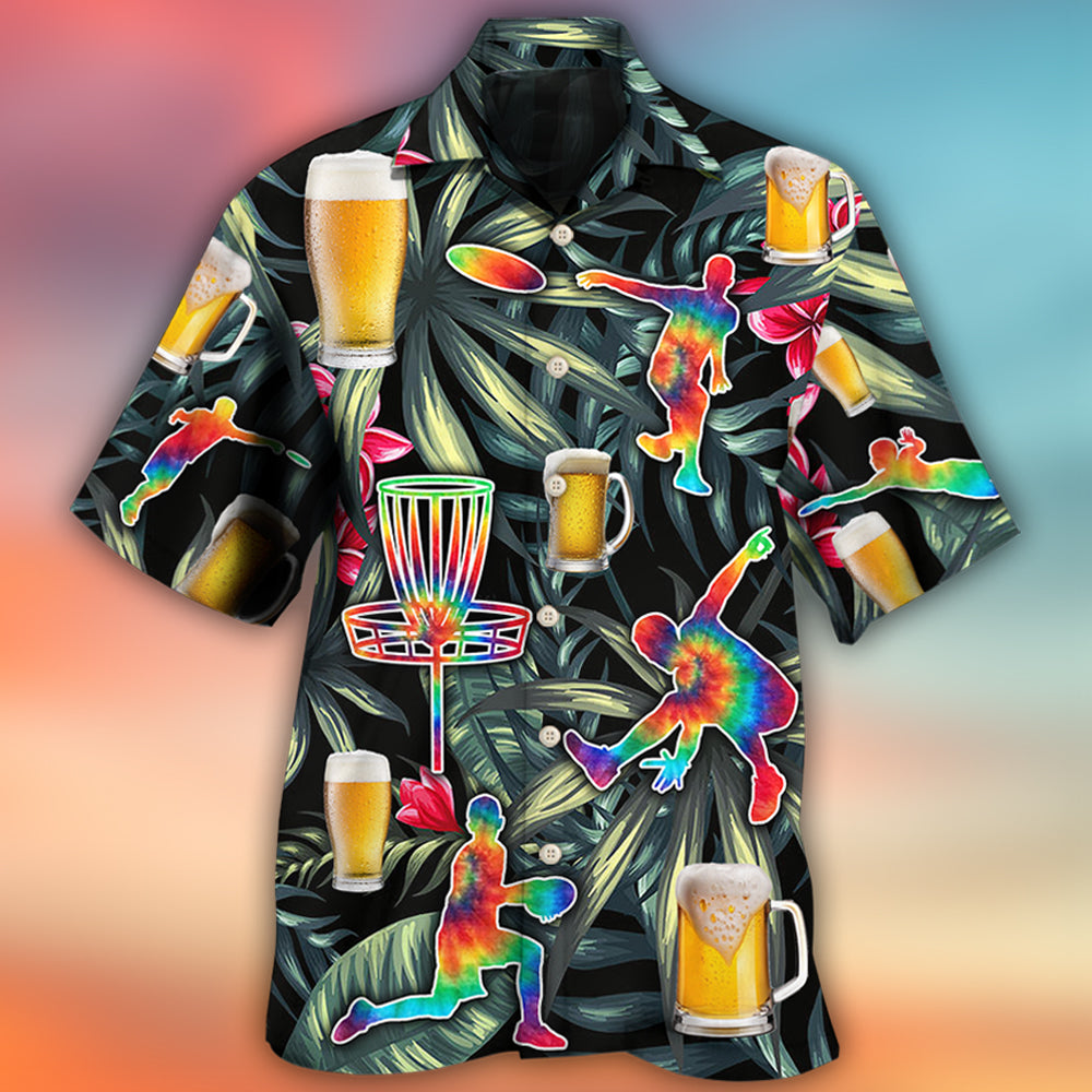 Beer And Disc Golf Tropical Flower Tie Dye - Hawaiian Shirt - Reefox
