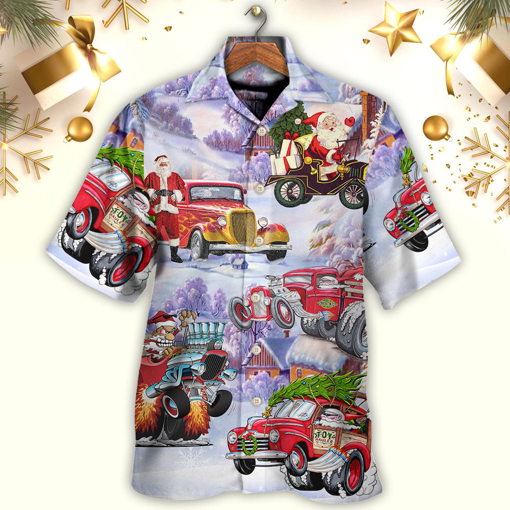 Santa Hot Rod Christmas Tree Merry Xmas - Hawaiian Shirt - Reefox