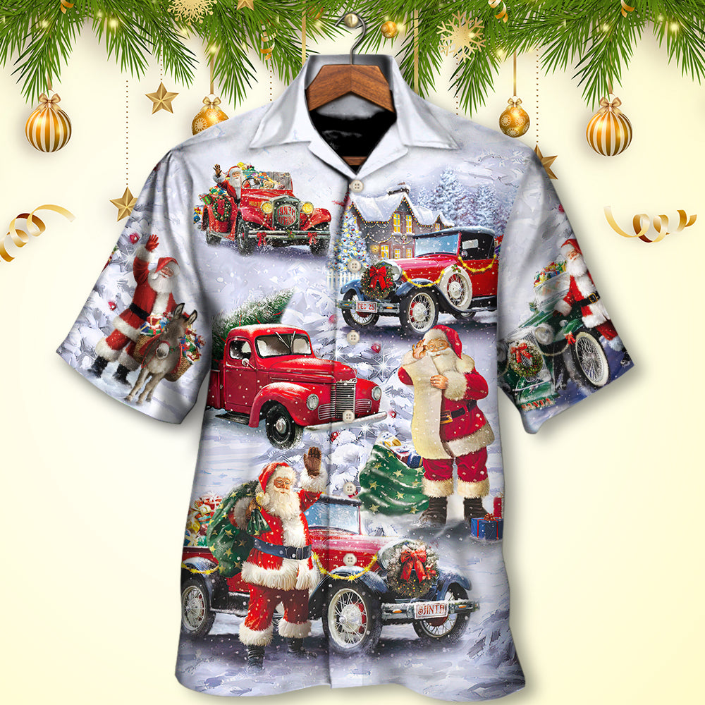 Christmas Santa Claus Funny Red Truck Gift For Xmas Painting Style - Hawaiian Shirt - Reefox